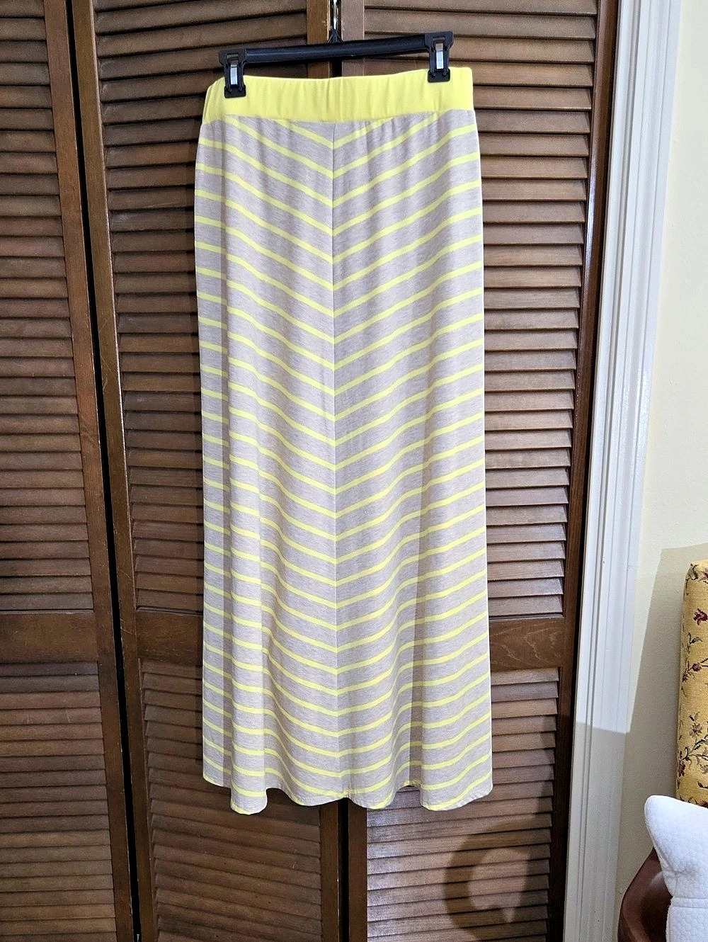 CATO Striped Chevron Maxi Skirt Yellow & Gray Small Like New